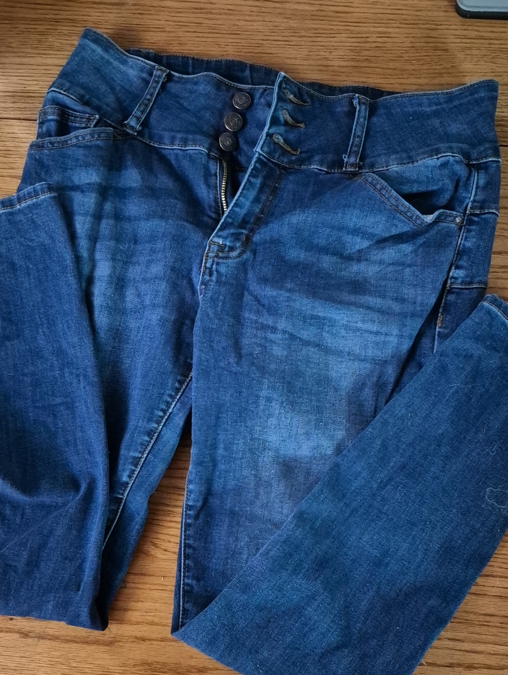 Mid-Rise Dark Blue Skinny Jeans with Button-Fly